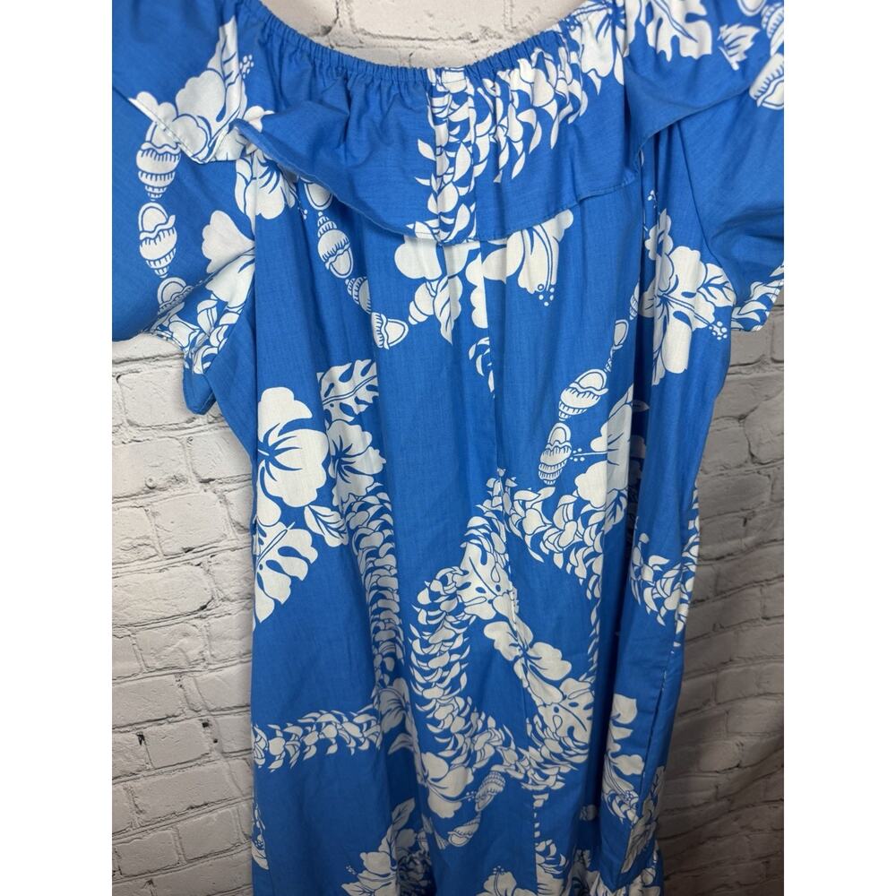 Hilo Hattie Hawaiian Dress XL Blue/white Floral Dress Off Shoulder Tiered - Picture 7 of 7